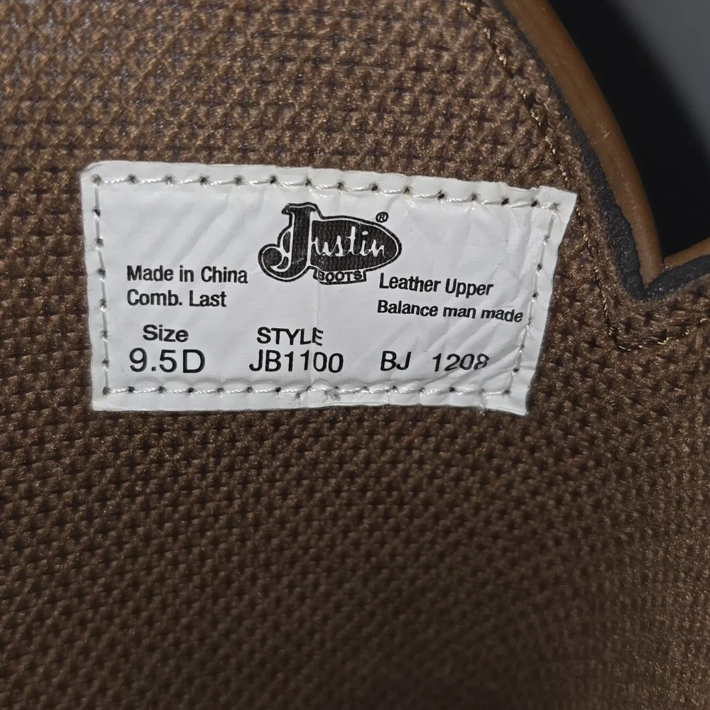 Justin Men's Brown Cowboy Boots Size 9.5D Style JB1100 - Picture 6 of 15